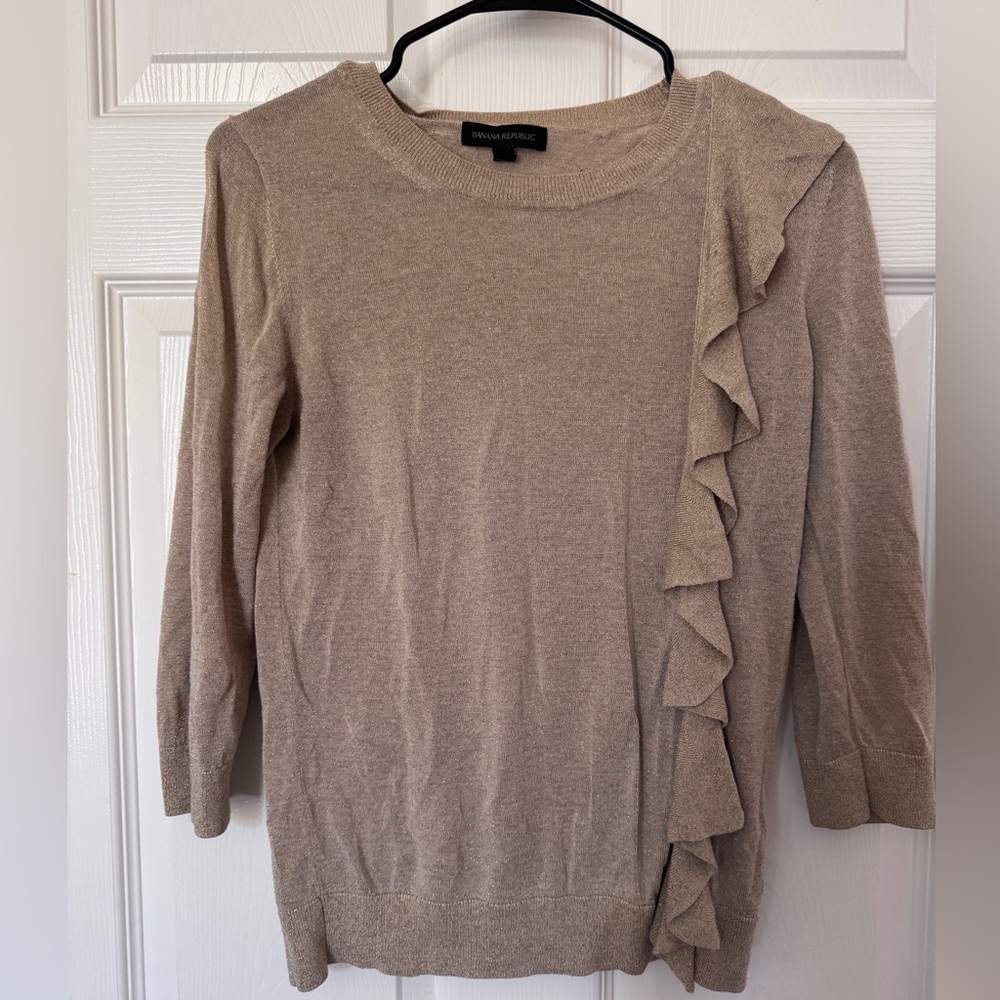 Banana Republic Gold Sweater with Ruffle Accent